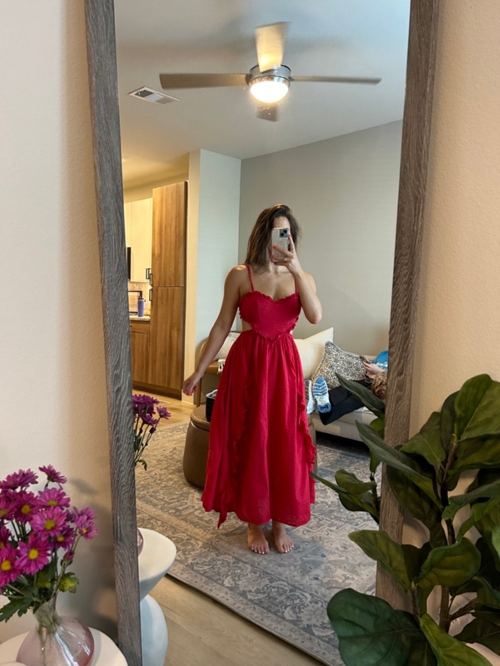 100% Cotton FARM Rio Scarlet Ruffle Cutout Maxi Dress - Picture 3 of 13